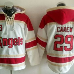 Amazing Angels of Anaheim #29 Rod Carew White Sawyer Hooded Sweatshirt MLB Hoodie