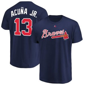 Amazing Atlanta Braves #13 Ronald Acu?a Jr. Majestic Official Name & Number T Shirt Navy