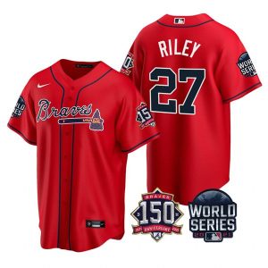 Amazing Atlanta Braves #27 Austin Riley Nike 150th Anniversary 2021 World Series Youth MLB Jersey   Red Limited stock Order now to show your love for your team