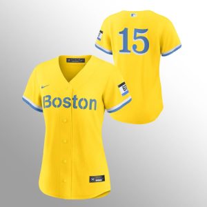 Amazing Boston Red Sox #15 Dustin Pedroia Women's Nike 2021 City Connect Gold Fans Version MLB Jersey   No Name Act fast Only a few left Secure yours today