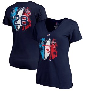 Amazing Boston Red Sox #28 J.D. Martinez Majestic Women's 2019 Spring Training Name & Number V Neck T Shirt Navy