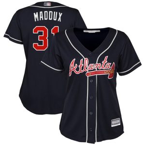 Amazing Braves #31 Greg Maddux Navy Blue Alternate Women's Stitched MLB Jersey Limited stock Order now to show your love for your team