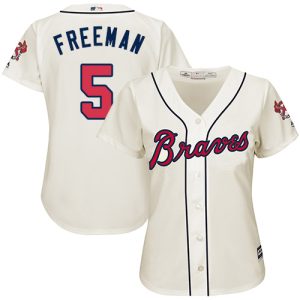 Amazing Braves #5 Freddie Freeman Cream Alternate Women's Stitched MLB Jersey Collectors this is a must have Add it to your collection by ordering
