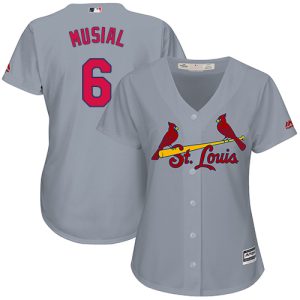 Amazing Cardinals #6 Stan Musial Grey Road Women's Stitched MLB Jersey Act fast Only a few left Secure yours today