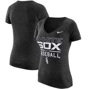 Amazing Chicago White Sox Nike Women's Practice 1.7 Tri Blend V Neck T Shirt Heathered Black