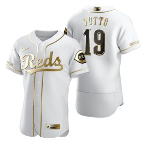 Amazing Cincinnati Reds #19 Joey Votto White Nike Men's Authentic Golden Edition MLB Jersey