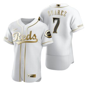 Amazing Cincinnati Reds #7 Eugenio Suarez White Nike Men's Authentic Golden Edition MLB Jersey