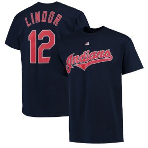 Amazing Cleveland Guardians #12 Francisco Lindor Majestic Official Name and Number T Shirt Navy With high demand Don't miss out Order now to wear your team colors
