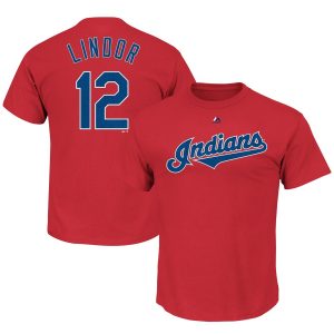 Amazing Cleveland Guardians #12 Francisco Lindor Majestic Official Name and Number T Shirt Scarlet Limited stock Order now to show your love for your team