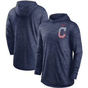 Amazing Cleveland Guardians Nike Split Logo Performance Long Sleeve Hoodie Top Navy
