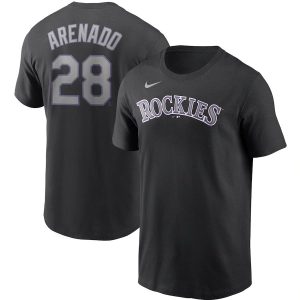 Amazing Colorado Rockies #28 Nolan Arenado Nike Name & Number T Shirt Black Sports enthusiasts seize this opportunity Order now to feel the game excitement