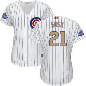 Amazing Cubs #21 Sammy Sosa White(Blue Strip) 2017 Gold Program Cool Base Women's Stitched MLB Jersey Sports enthusiasts seize this opportunity Order now to feel the game excitement