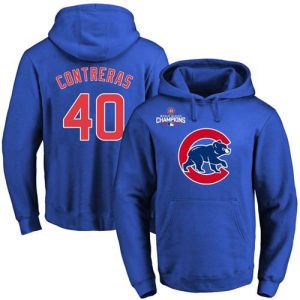 Amazing Cubs #40 Willson Contreras Blue 2016 World Series Champions Primary Logo Pullover MLB Hoodie