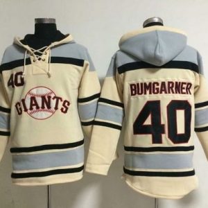 Amazing Giants #40 Madison Bumgarner Cream Sawyer Hooded Sweatshirt MLB Hoodie