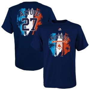 Amazing Houston Astros #27 Jose Altuve Majestic  Youth 2019 Spring Training Name & Number V Neck T Shirt Navy
