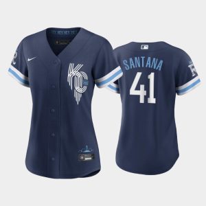 Amazing Kansas City Royals #41 Carlos Santana Women's Replica 2022 City Connect Navy Jersey Collectors this is a must have Add it to your collection by ordering