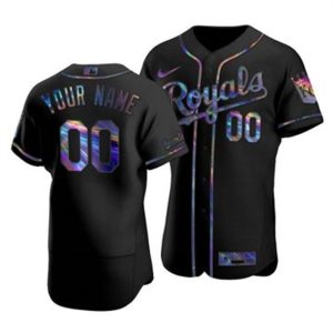 Amazing Kansas City Royals Custom Men's Nike Iridescent Holographic Collection MLB Jersey   Black