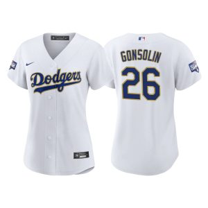 Amazing Los Angeles Dodgers #26 Tony Gonsolin Women's Nike 2021 Gold Program World Series Champions MLB Jersey Whtie Retailers boost your inventory Order now to meet customer demand