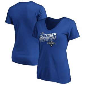 Amazing Los Angeles Dodgers Majestic Women's 2019 NL West Division Champions Locker Room V Neck T Shirt Royal