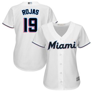 Amazing Marlins #19 Miguel Rojas White Home Women's Stitched MLB Jersey Sports enthusiasts seize this opportunity Order now to feel the game excitement