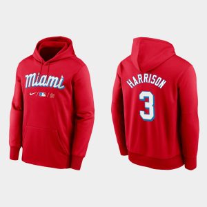 Amazing Miami Marlins #3 Monte Harrison Men's Nike 2021 City Connect Therma Hoodie Red