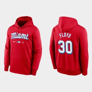 Amazing Miami Marlins #30 Cliff Floyd Men's Nike 2021 City Connect Therma Hoodie Red