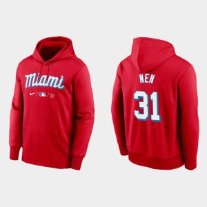 Amazing Miami Marlins #31 Robb Nen Men's Nike 2021 City Connect Therma Hoodie Red