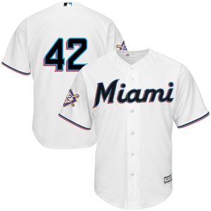 Amazing Miami Marlins #42 Majestic 2019 Jackie Robinson Day Official Cool Base Jersey White
