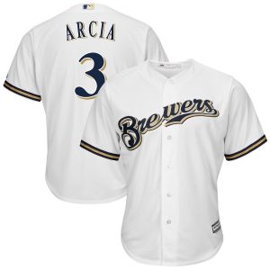 Amazing Milwaukee Brewers #3 Orlando Arcia Majestic Cool Base Home Player Jersey White