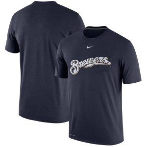 Amazing Milwaukee Brewers Nike Batting Practice Team Logo Legend Performance T Shirt Navy
