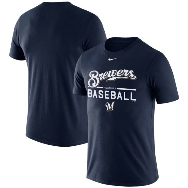 Amazing Milwaukee Brewers Nike Wordmark Practice T Shirt Navy