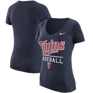 Amazing Minnesota Twins Nike Women's Practice 1.7 Tri Blend V Neck T Shirt Heathered Navy
