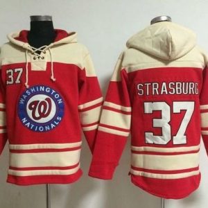 Amazing Nationals #37 Stephen Strasburg Red Sawyer Hooded Sweatshirt MLB Hoodie