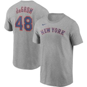 Amazing New York Mets #48 Jacob deGrom Nike Name & Number T Shirt Gray With high demand Don't miss out Order now to wear your team colors