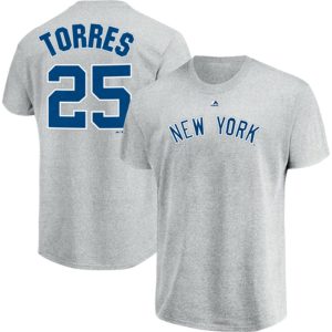 Amazing New York Yankees #25 Gleyber Torres Majestic Official Name & Number T Shirt Gray