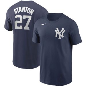 Amazing New York Yankees #27 Giancarlo Stanton Nike Name & Number T Shirt Navy With high demand Don't miss out Order now to wear your team colors