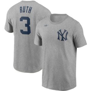 Amazing New York Yankees #3 Babe Ruth Nike Cooperstown Collection Name & Number T Shirt Gray With high demand Don't miss out Order now to wear your team colors