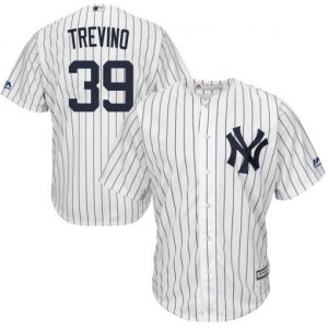 Amazing New York Yankees #39 Jose Trevino Majestic 2019 Postseason Official Cool Base Player Jersey White Navy