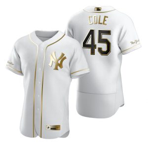 Amazing New York Yankees #45 Gerrit Cole White Nike Men's Authentic Golden Edition MLB Jersey