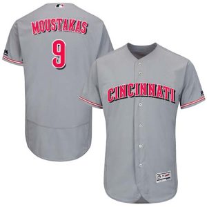 Amazing Reds #9 Mike Moustakas Grey Flexbase Authentic Collection Stitched MLB Jersey