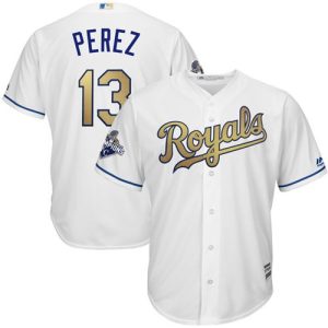 Amazing Royals #13 Salvador Perez White 2015 World Series Champions Gold Program Cool Base Stitched Youth MLB Jersey Retailers boost your inventory Order now to meet customer demand