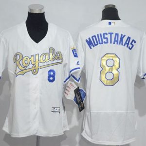 Amazing Royals #8 Mike Moustakas White Flexbase Authentic 2015 World Series Champions Gold Program Cool Base Women's Stitched MLB Jersey Act fast Only a few left Secure yours today