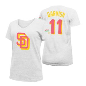 Amazing San Diego Padres #11 Yu Darvish 2022 City Connect Women's MLB T Shirt   White Act fast Only a few left Secure yours today