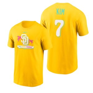 Amazing San Diego Padres #7 Ha Seong Kim 2022 City Connect Men's MLB T Shirt   Yellow Retailers boost your inventory Order now to meet customer demand
