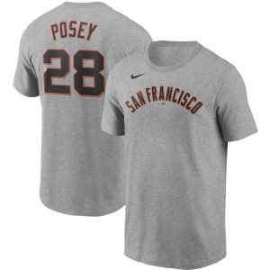 Amazing San Francisco Giants #28 Buster Posey  Nike Name & Number T Shirt Gray Collectors this is a must have Add it to your collection by ordering