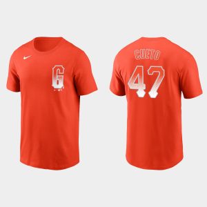 Amazing San Francisco Giants #47 Johnny Cueto Men's 2021 City Connect Practice Orange T shirt Collectors this is a must have Add it to your collection by ordering