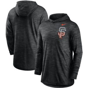 Amazing San Francisco Giants Nike Split Logo Performance Long Sleeve Hoodie Top Black