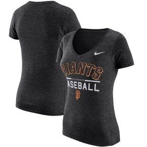 Amazing San Francisco Giants Nike Women's Practice 1.7 Tri Blend V Neck T Shirt Heathered Black