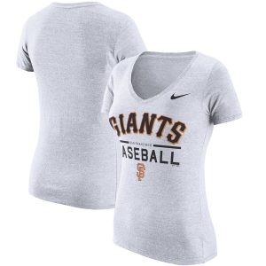 Amazing San Francisco Giants Nike Women's Practice 1.7 Tri Blend V Neck T Shirt Heathered White