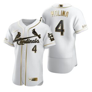 Amazing St. Louis Cardinals #4 Yadier Molina White Nike Men's Authentic Golden Edition MLB Jersey